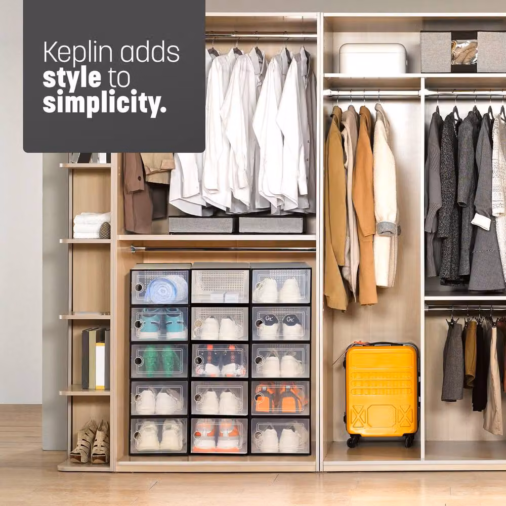 Keplin Stackable Shoe Storage Boxes, Pack of 12, Black, W: 33 cm, D: 23 cm, H: 14.5 cm – 6