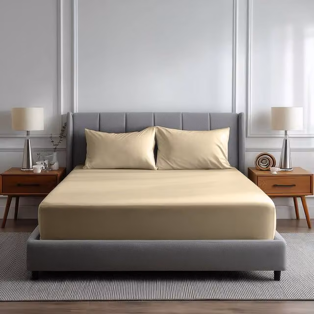 Snug City 200 Thread Count Cotton Fitted Sheet, Beige, W/D/H: 180 x 200 x 40 cm