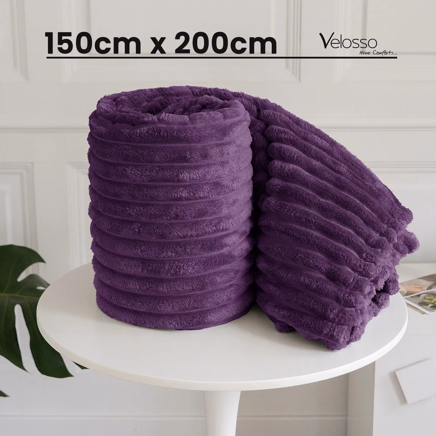 Velosso Super Soft Chunky Cord Blanket Throw in Purple, W: 150 cm, L: 200 cm – 1