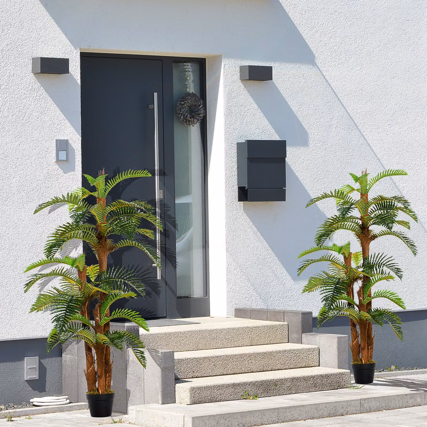 Outsunny Set of 2 Artificial Tropical Palm Trees in Pots, Green, Height: 150 cm – 2
