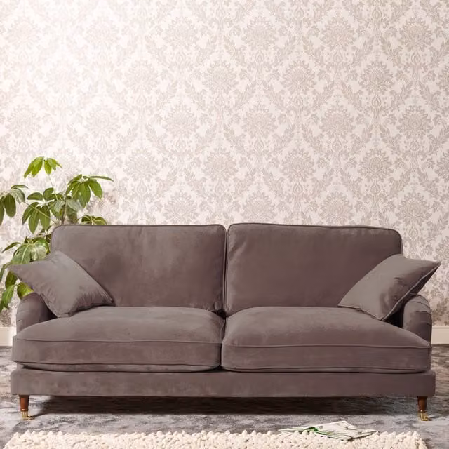 Artemis Home Mackenzie 4 Seat Velvet Upholstered Sofa in Brown and Grey with Scatter Cushions