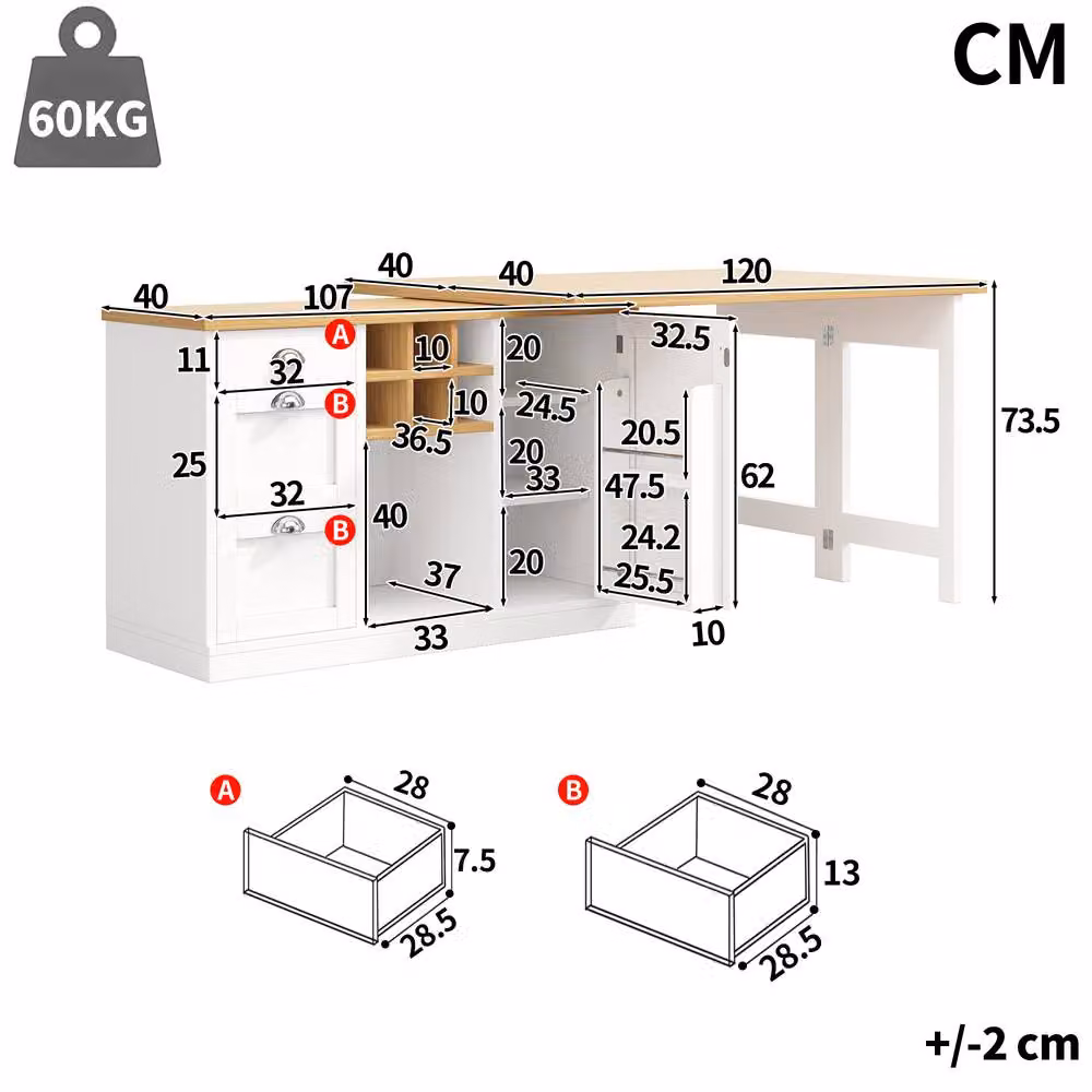 BTM Extendable Sideboard Dining Table with Wine Rack and Storage Drawers in White – 3