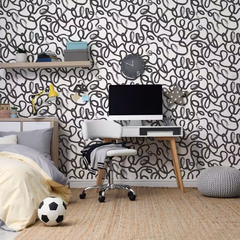 Holden Décor Squiggle Abstract Geometric Wallpaper in Black Matt Finish – 3