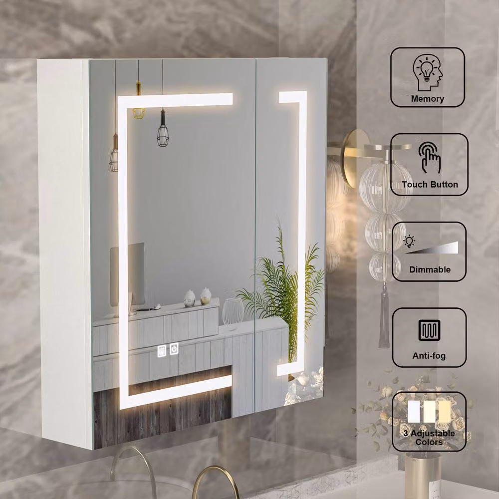 KEEPREAPER LED Bathroom Mirror Cabinet with Defogger and Sensor Switch, White, W: 60 cm, H: 65 cm – 2