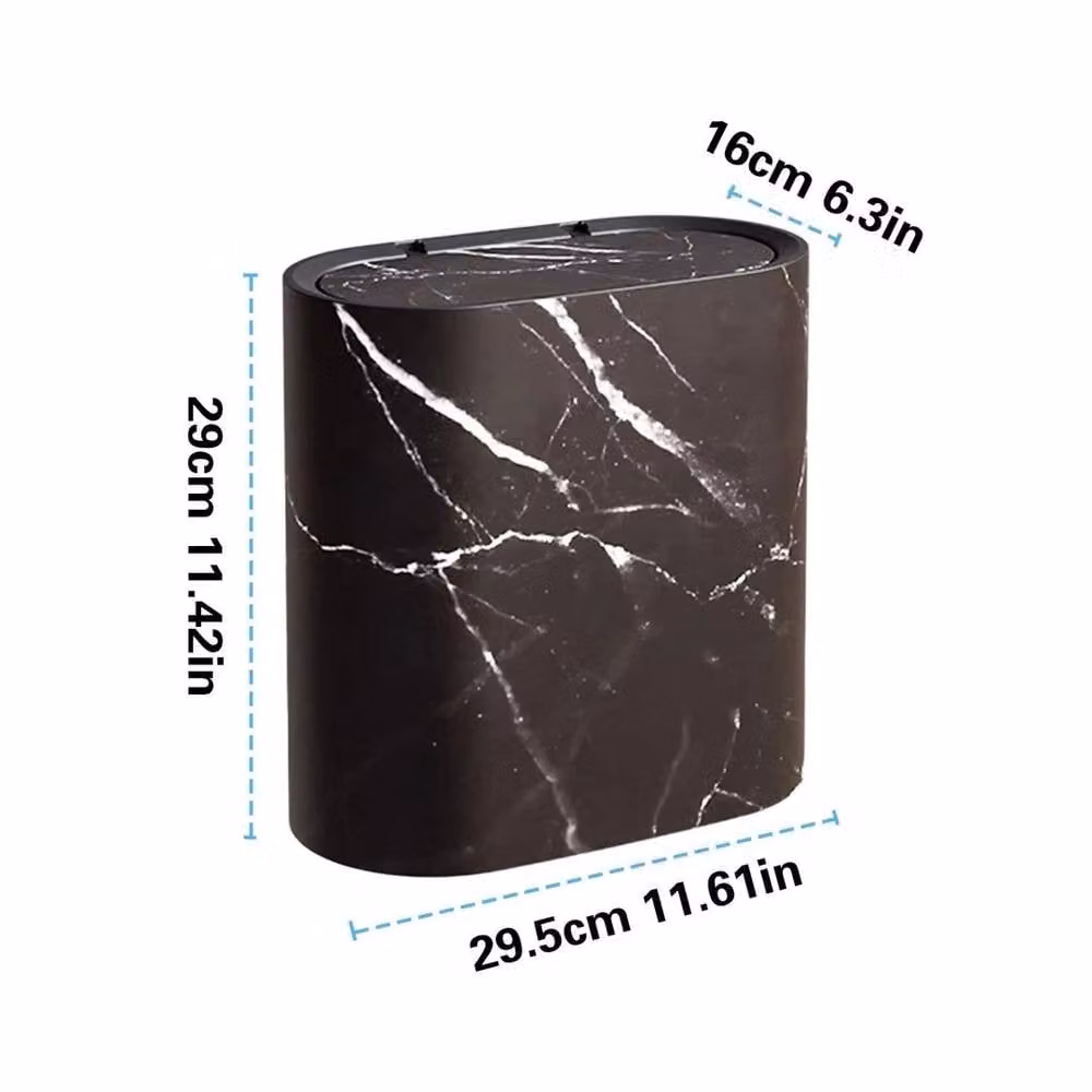 Kelvenix Black Slim Marble Pattern Plastic Bathroom Trash Can with Touch Press Lid – 2