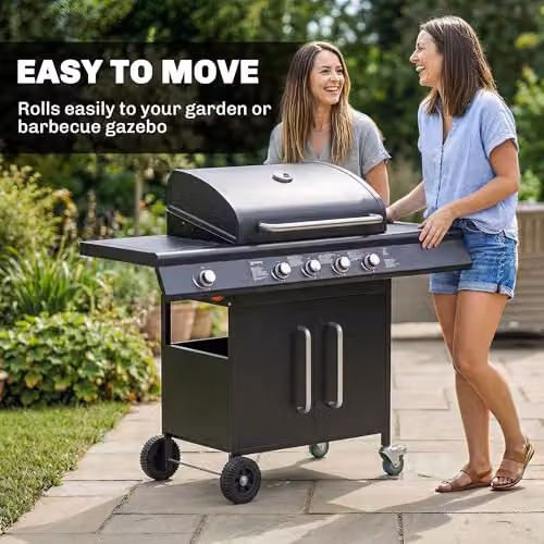 Outsunny 4+1 Burner Gas BBQ Grill with Side Burner, Warming Rack and Thermometer, Black – 8