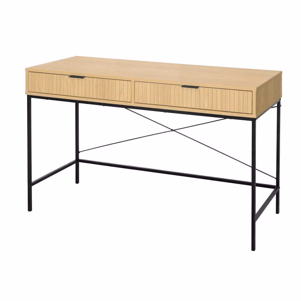 Home Source Wisbech 2 Drawer Oak Computer Desk and Home Office Workstation W/D/H: 120 x 48 x 75 cm – 2