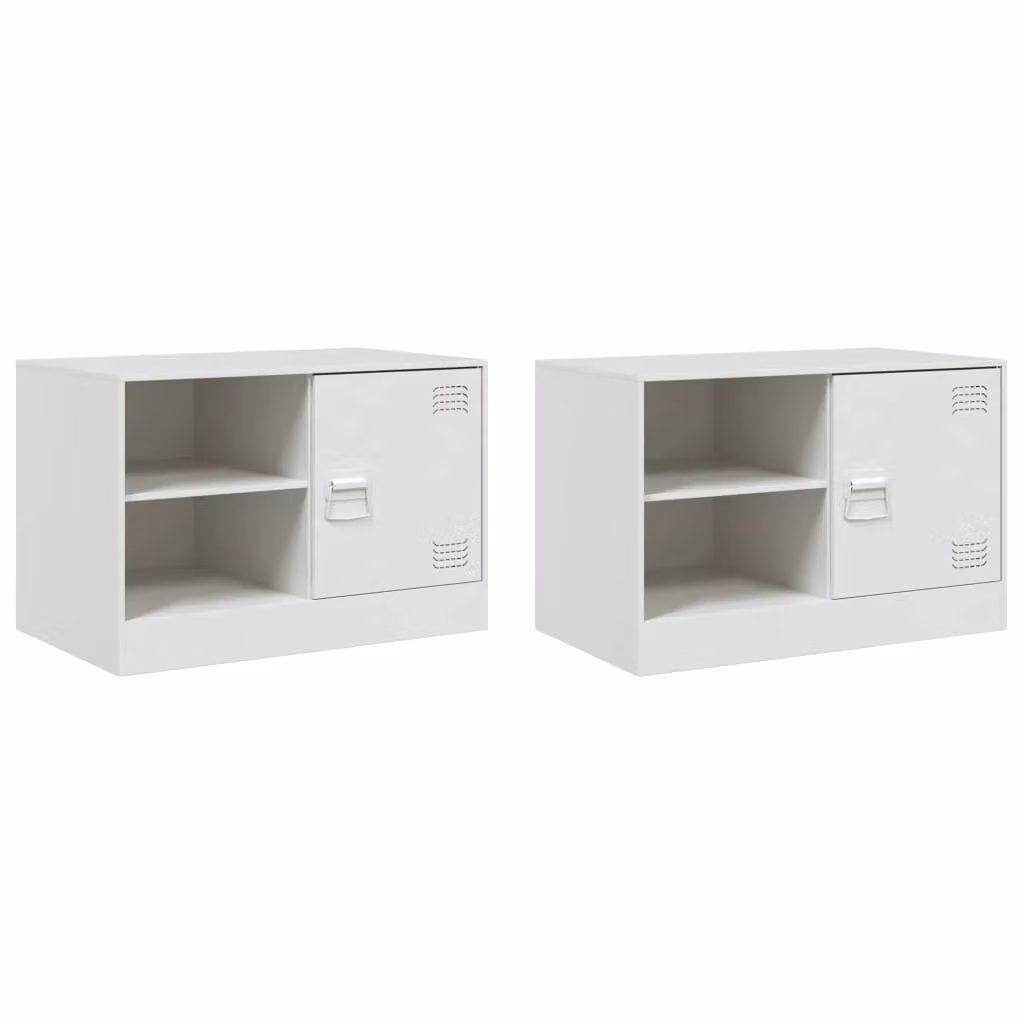 Berkfield Home Set of 2 Modern White Metal TV Cabinets with Hinged Doors and Internal Shelves, W/D/H: 67 x 39 x 44 cm – 1