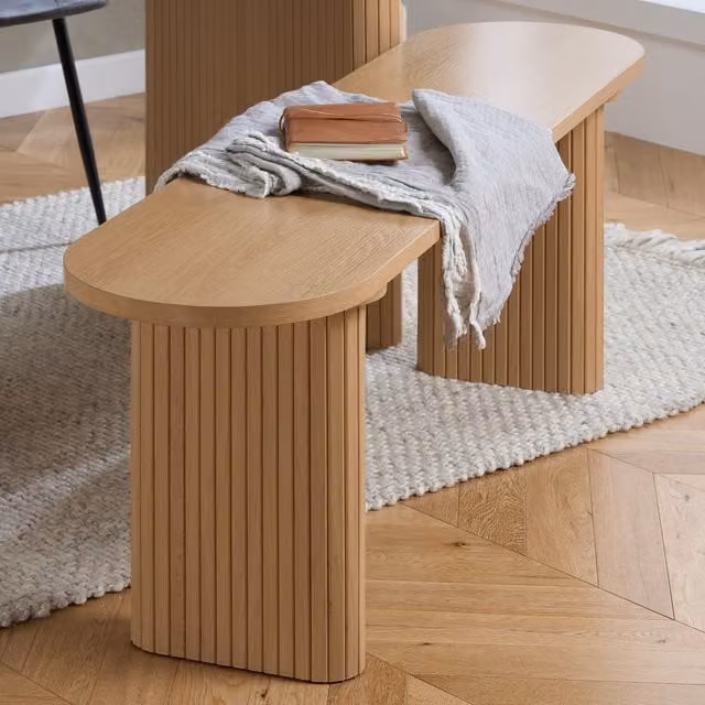 Birlea Axel Oval Fluted Dining Set with 2 Chairs and Bench in Oak