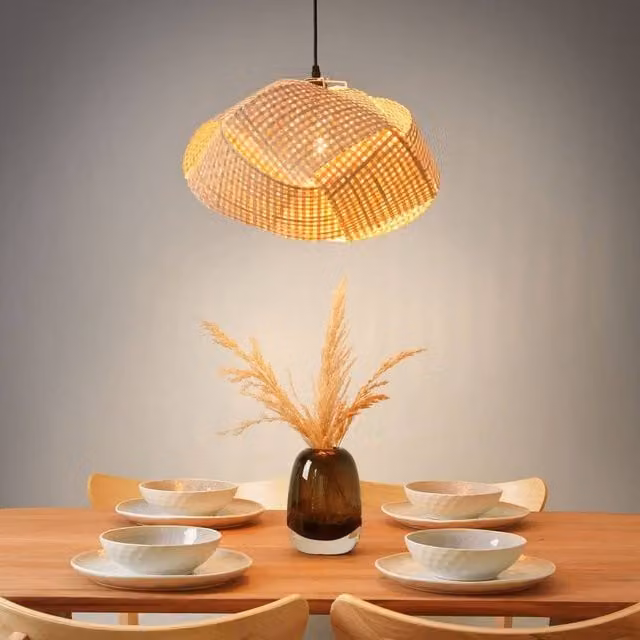 Wyld and Coco Bamboo Pendant Lamp in Beige with Natural Woven Shade, Diameter: 45 cm – 1