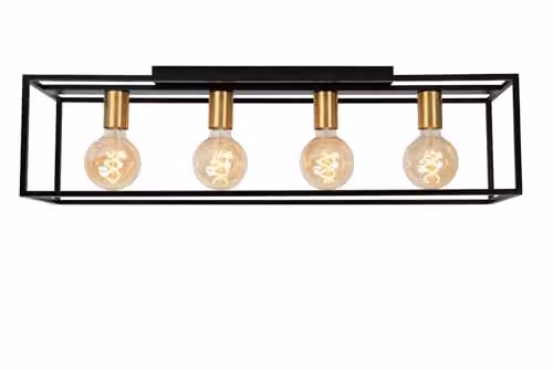 Lucide Ruben Black Metal Flush Ceiling Light with 4 x E27 Sockets