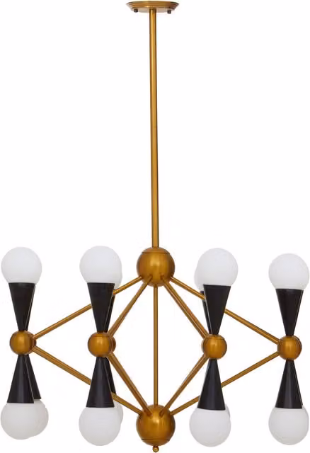 Fifty Five South Orsina Modern 16 Bulb Pendant Light with White Glass Spheres in Gold and Black Metal