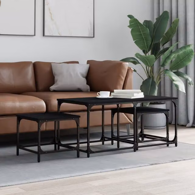 Berkfield Home Nesting Coffee Tables, 3 Piece Set in Black Engineered Wood