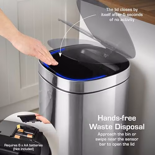 Swan 30L Square Sensor Bin in Silver – 3
