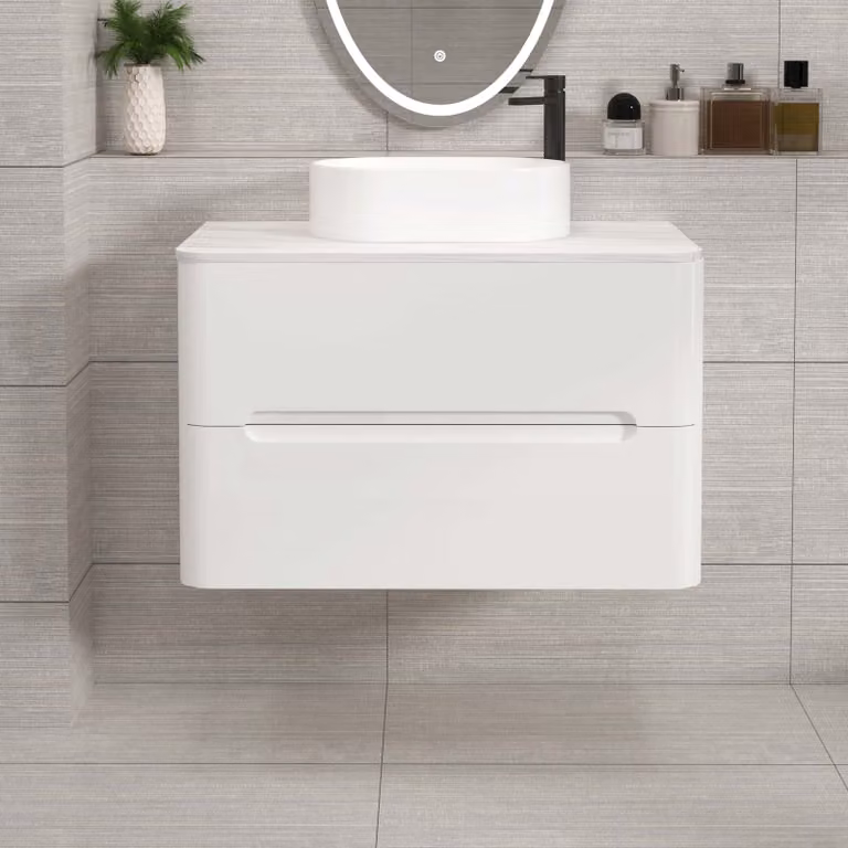 Royal Bathrooms Venice 800mm Gloss White Wall Hung 2 Drawer Vanity Unit with Peak Basin