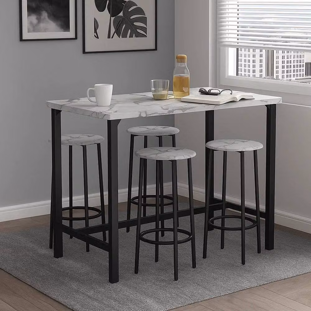 PAWNORA 5 Piece Bar Table and Stools Set with White Marble Top – 3