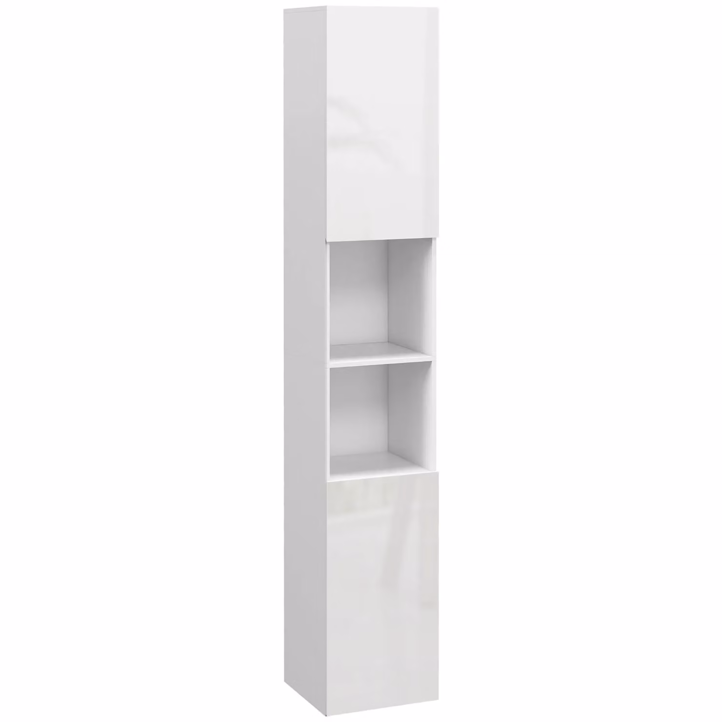 HOMCOM Modern White Glossy Freestanding Bathroom Storage Cabinet with Internal Shelves and Hinged Doors – 2