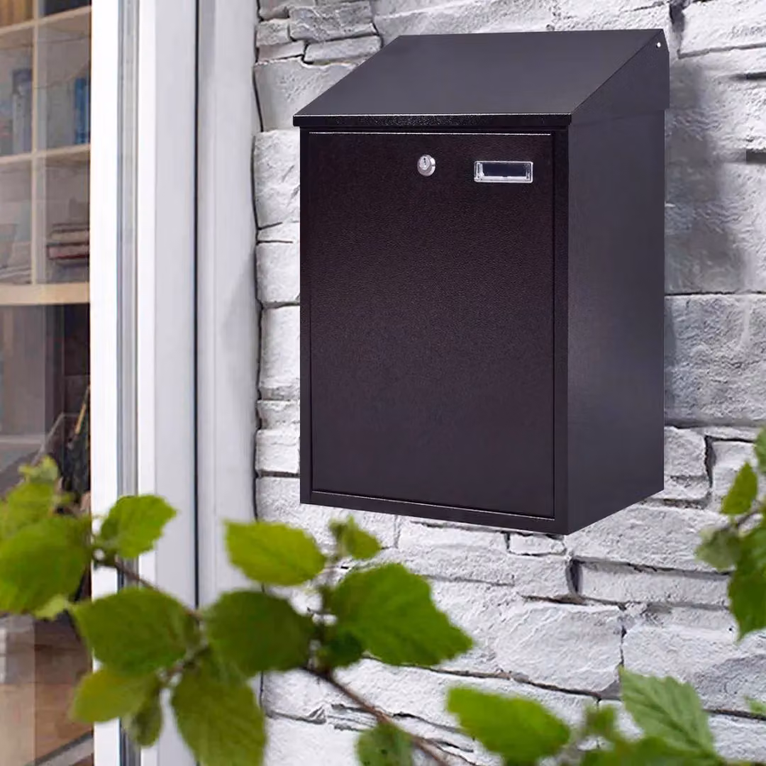 Costway Large Lockable Steel Wall Mounted Outdoor Mailbox in Black – 4