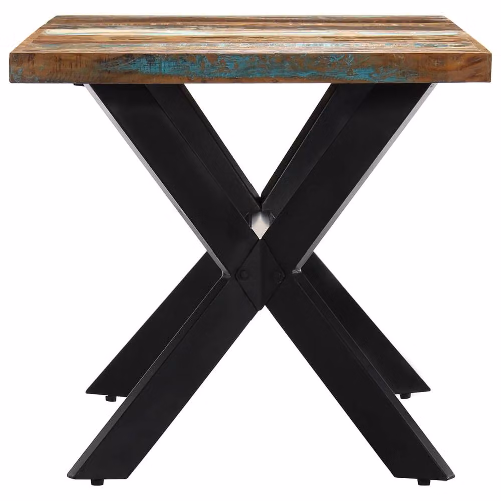 Berkfield Home Rectangular Industrial Dining Table in Multicolour Solid Reclaimed Wood and Metal, W/D/H: 140 x 70 x 75 cm – 3