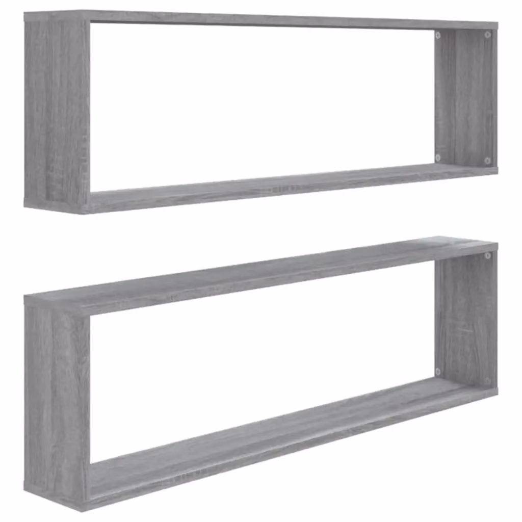 Berkfield Home Wall Mounted Cube Shelves, 2 Piece Set in Grey Sonoma, W/D/H: 100 x 30 x 15 cm – 2