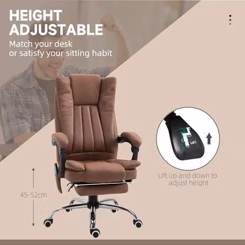 Vinsetto Brown Microfibre Executive Office Chair with Massage and Heat, H 120 x W 70 x D 70 cm – 4