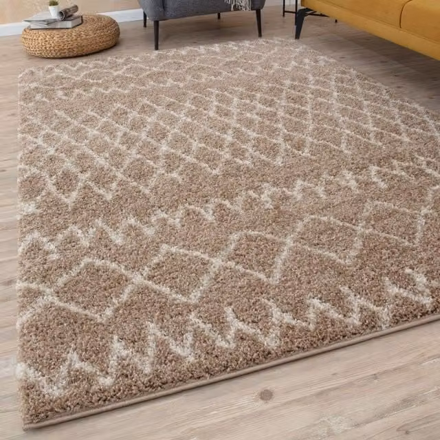 THE RUGS Soft Tangier Shaggy Moroccan Style Rug, Beige and Ivory, W: 160 cm, L: 230 cm