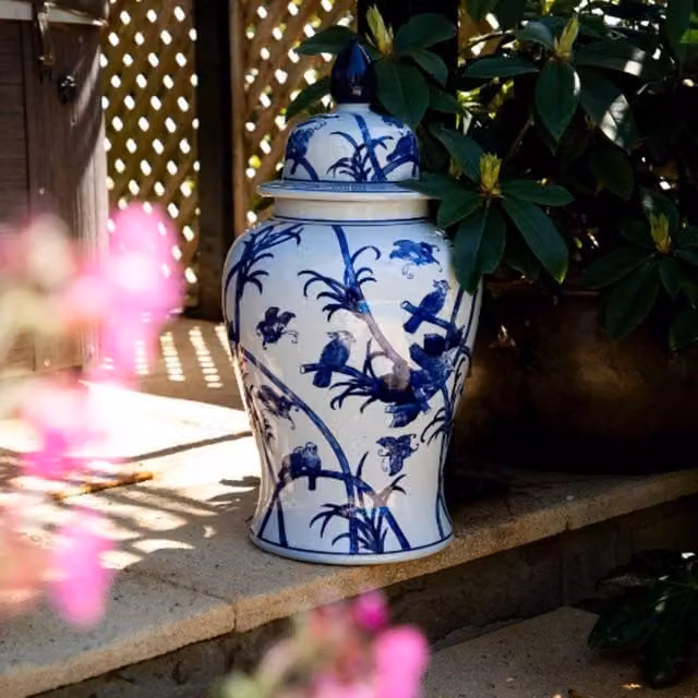 Madison & Mayfair Large Oriental Floral Ceramic Ginger Jar in Blue and White, H 62.0 cm x W 32.0 cm x D 32.0 cm – 1