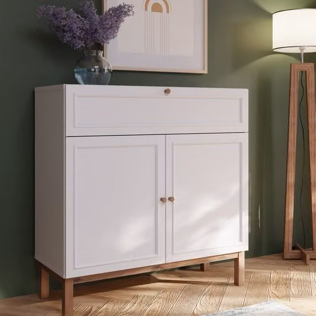 Furniture To Go Wensley Modern 2 Door 1 Drawer Console Table in Light Grey and Oak