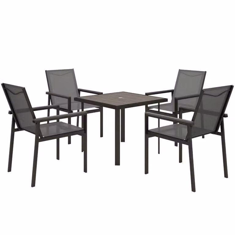 OUTSUNNY 5 Piece Outdoor Dining Set with Table and 4 Armchairs in Grey Metal and Glass