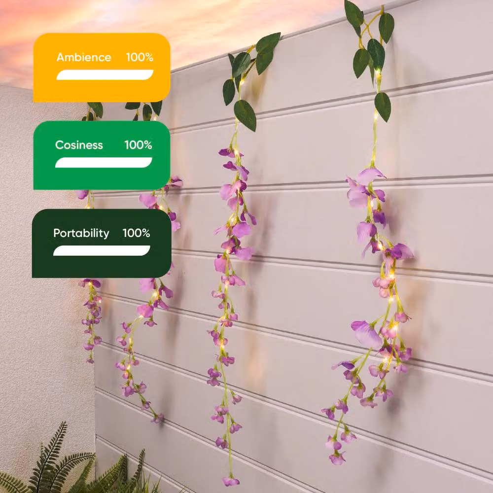 Gardenwize Solar Powered Purple Wisteria LED Hanging String Lights with IP44 Waterproof Rating – 2