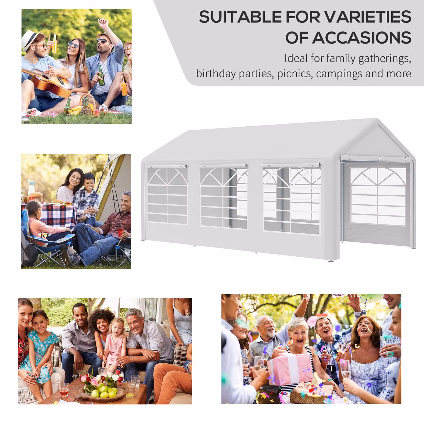 Outsunny Heavy Duty Garden Gazebo Marquee Wedding Shelter with Windows, White, W: 6 m, D: 3 m, H: 2.8 m – 3