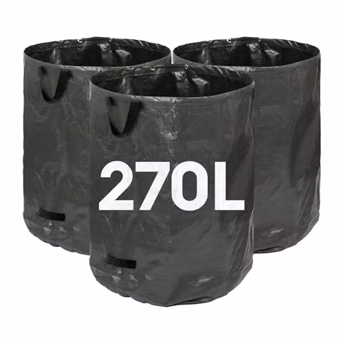 Harbour Housewares Set of 3 Heavy Duty Garden Waste Bags with Handles, 270L, Green and Black – 1