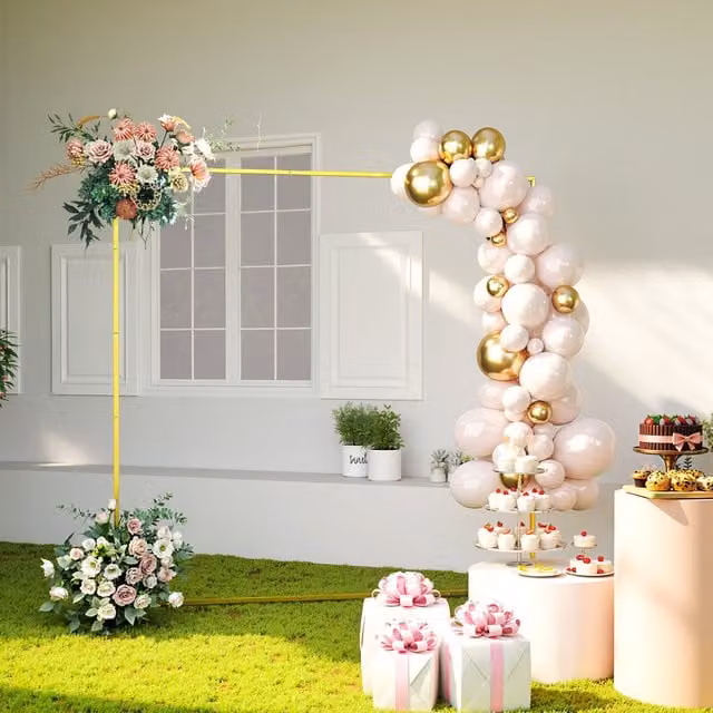 Outsunny Gold Wedding Arch Backdrop Stand with U-shaped Stakes and Yellow Metal Frame
