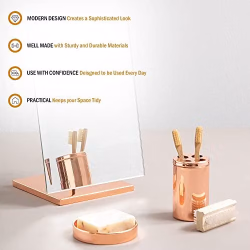 Orsina Clara Rose Gold Toothbrush Holder, Ventilated Stainless Steel, W/D/H: 6 x 6 x 11 cm – 2