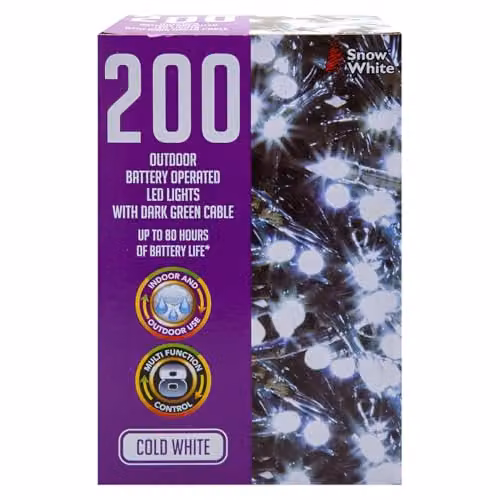 VFM e-Store Christmas Cold White String Lights with 200 Bulbs and 12m Length plus 50cm Lead – 4