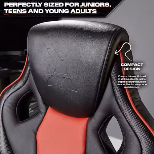 X-Rocker Maverick Mid Back Racing Gaming Chair for Kids and Teens in Black and Red with Synthetic Leather and Padded Armrests, W/D/H: 61.0 x 66.0 x 110.0 cm – 5