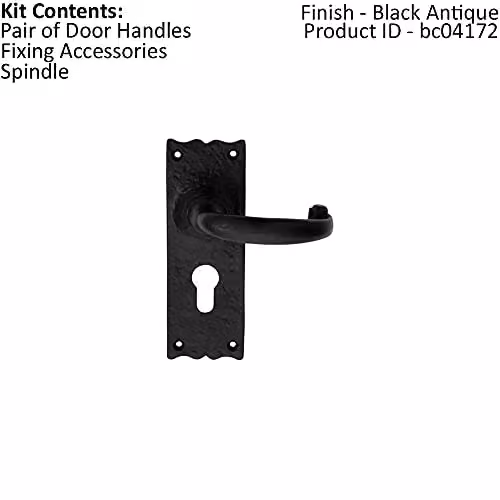 Loops Pair Forged Curved Lever Handles on Euro Lock Backplate, Black Antique, 155 x 54 mm – 2