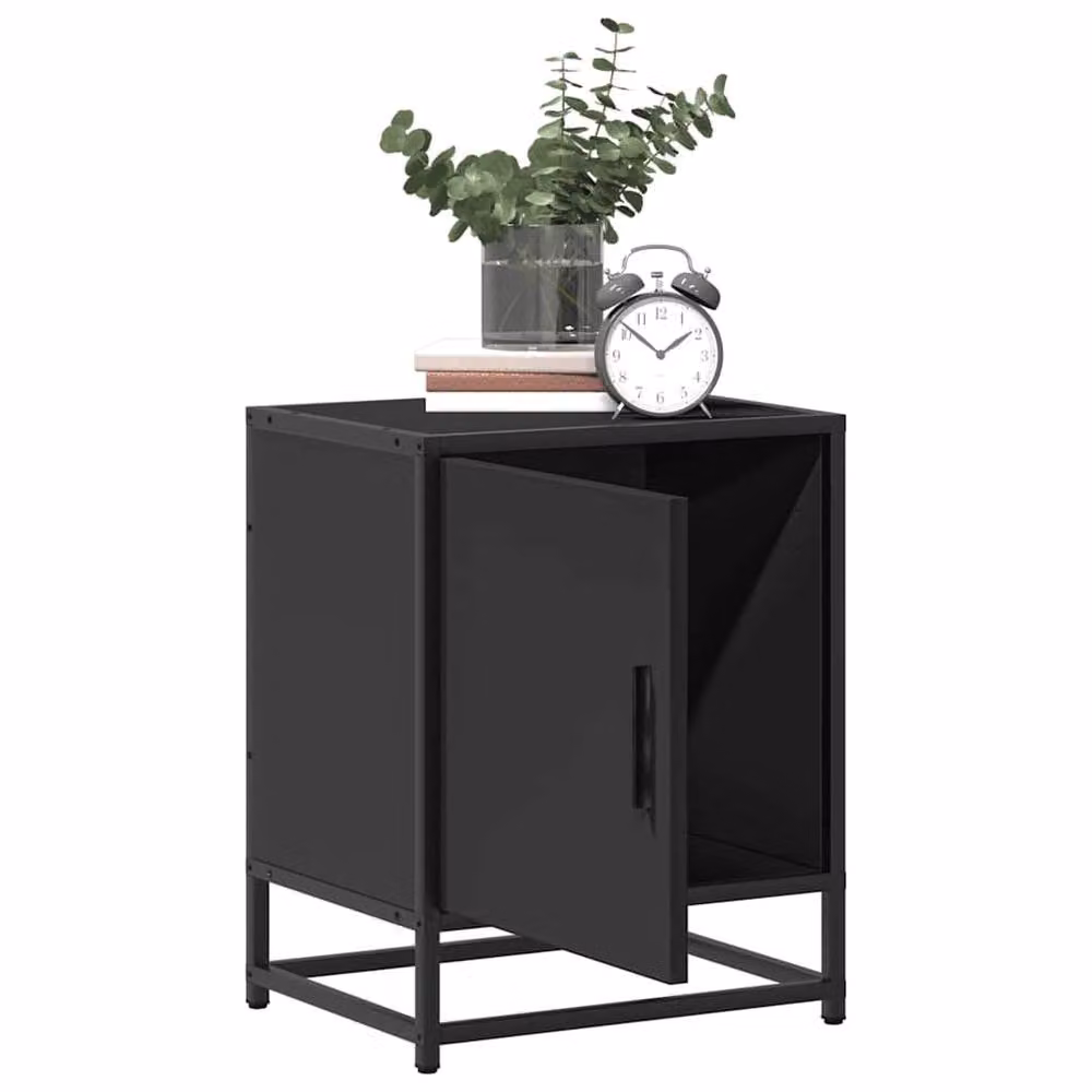 Berkfield Home Set of 2 Black Bedside Cabinets in Engineered Wood and Metal, W: 40 cm, D: 31 cm, H: 50 cm – 4