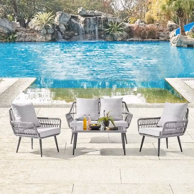 GRS Arras 4 Piece Grey Rattan Rope Style Lounge Set