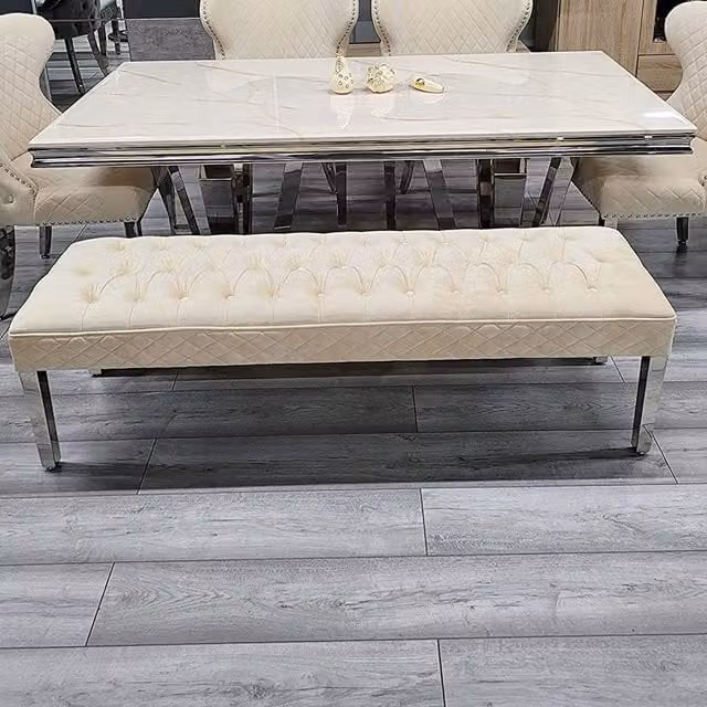 Modernique Precious Velvet Bench Footstool in Beige and White