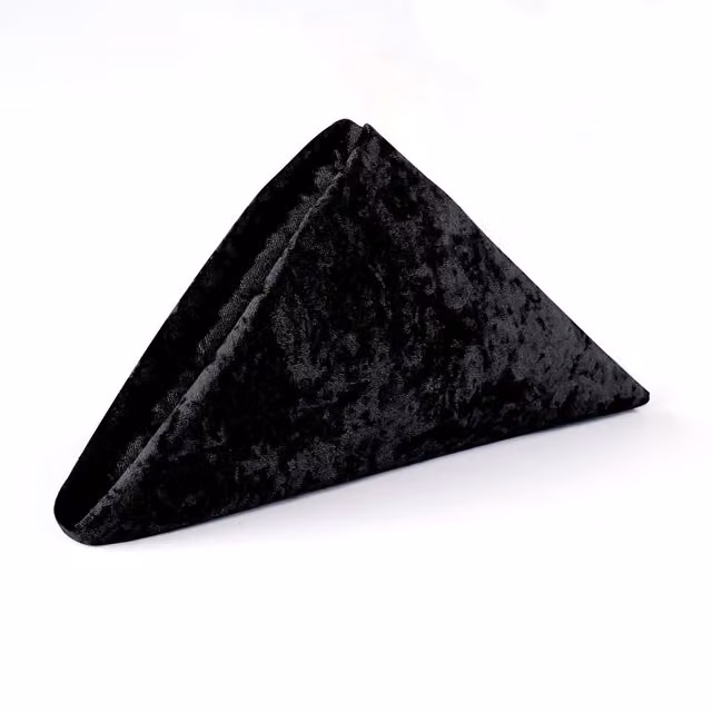 Trimming Shop Plain Black Crushed Velvet Table Napkins with Hemmed Edges
