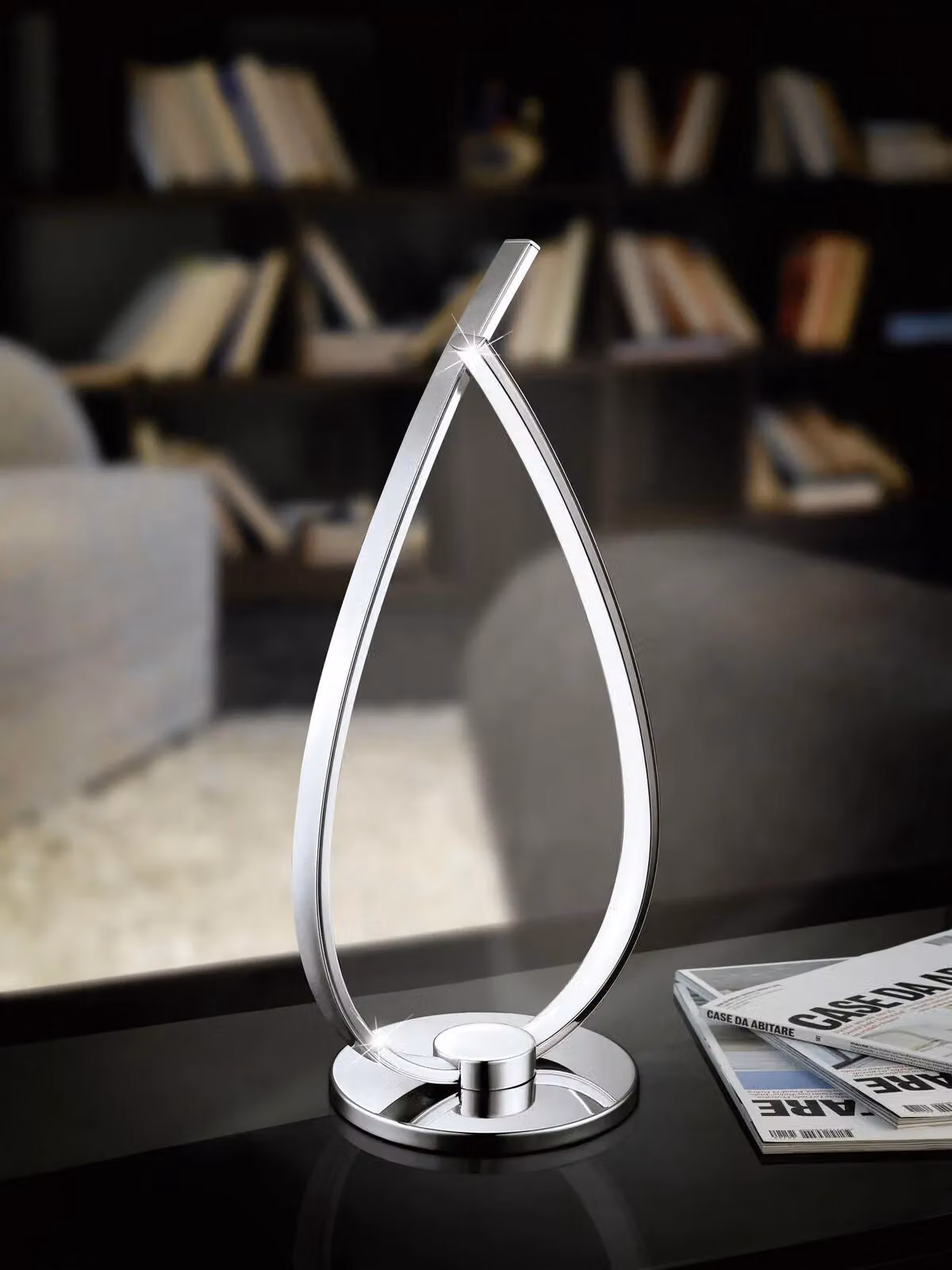 Loops LED Table Lamp in Chrome and White with Adjustable Height – 2