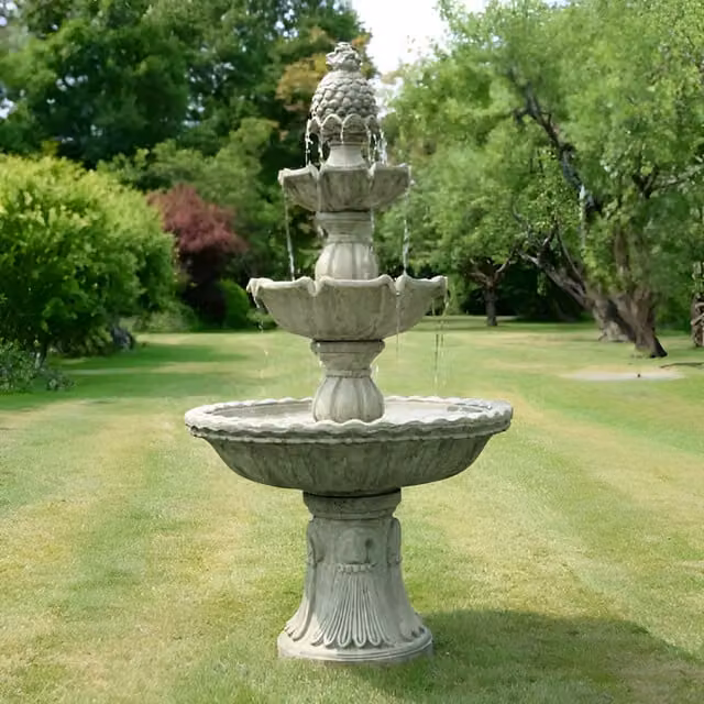 Primrose Regal 3 Tier Grey and Brown Cast Stone Pineapple Cascade Water Feature