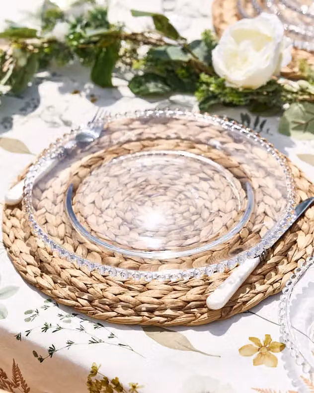 Dibor Bella Perle Set of 8 Clear Glass Dotted Charger Serving Plates, Diameter: 33 cm – 3