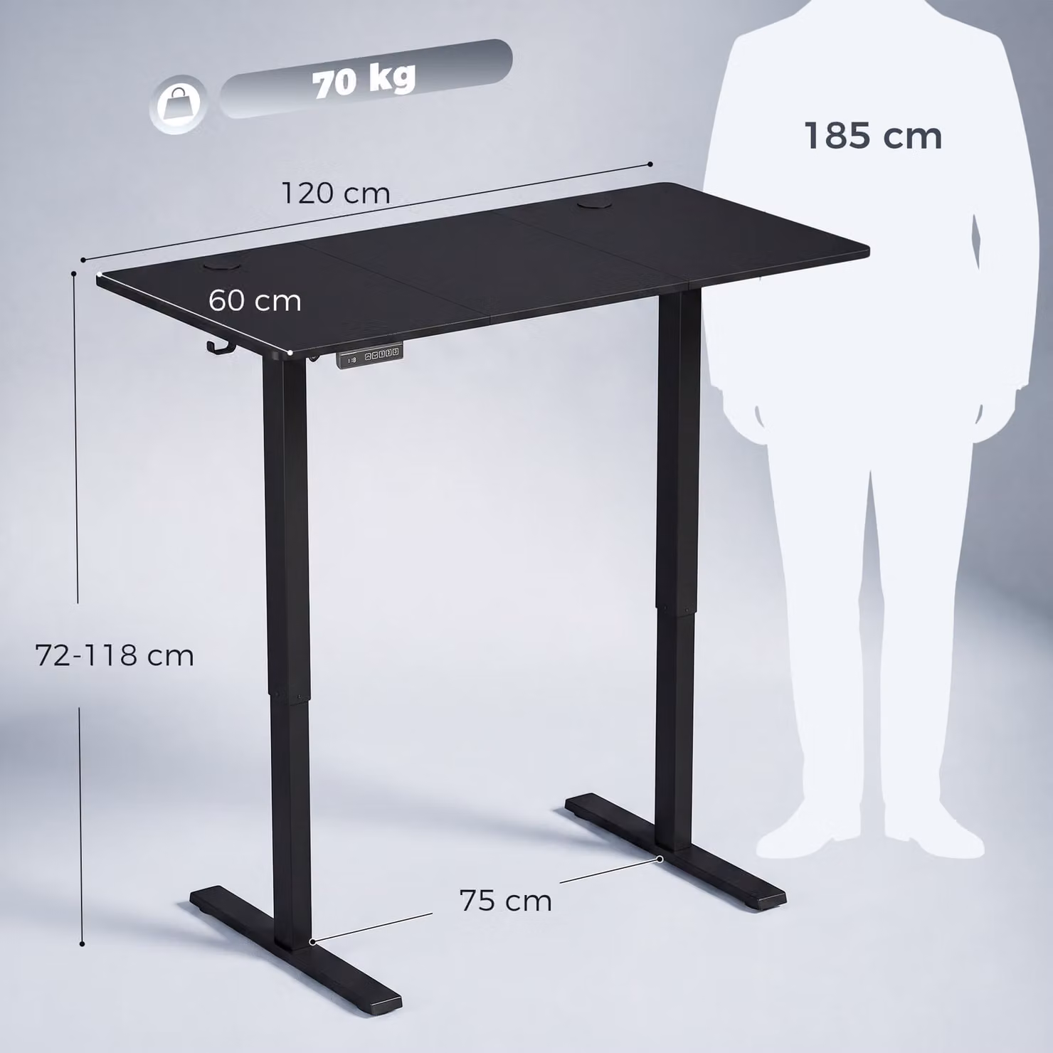 HOMCOM Height Adjustable Standing Desk with Memory Control and LED Display, Black – 3