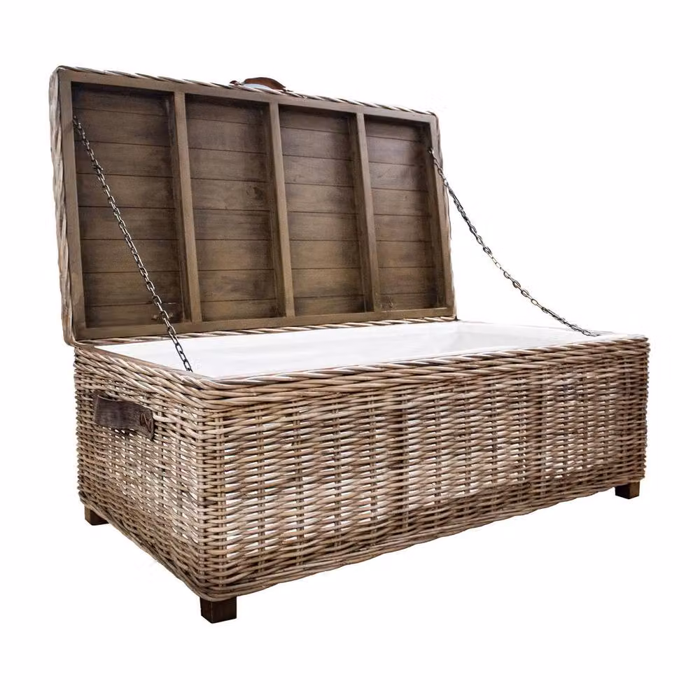 FWStyle Ready Assembled Lift Up Storage Coffee Table in Brown Kubu Rattan and Pine – 3