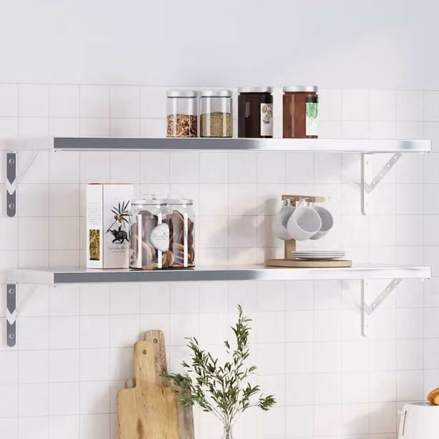 Berkfield Home Stainless Steel Shelf Brackets, Silver, 4 Pieces, W: 30 cm, D: 15.5 cm, H: 2.5 cm