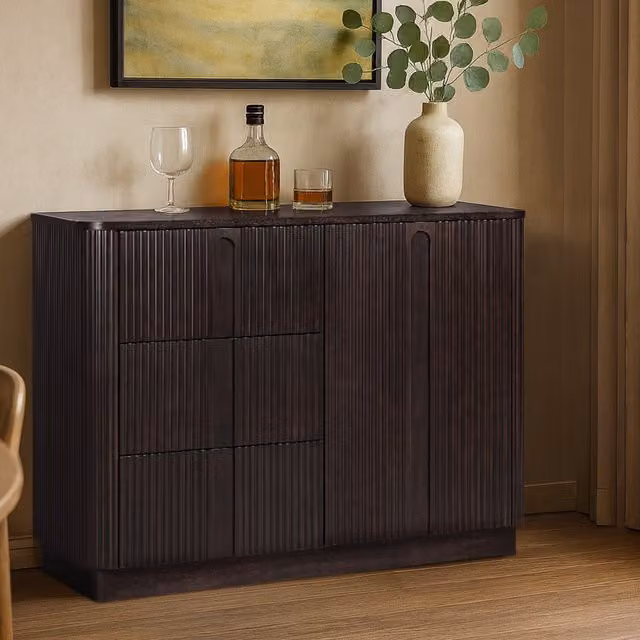 Teamson Home Modern Black Wood Sideboard Cabinet with 3 Drawers and Door Storage
