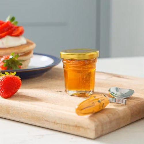 Argon Tableware Glass Jam Jars with Gold Metal Screw Tops, 30ml, Pack of 6 – 2