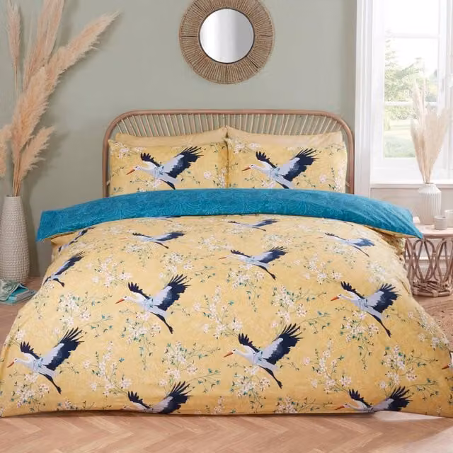 Rapport Home Reversible Microfibre Duvet Set, Yellow and Petrol, 180 x 200 cm